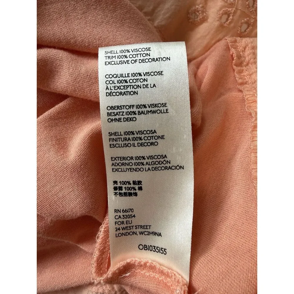Free People Sea Of Love Tunic Top Peach Eyelet Bell Sleeve Blouse Boho Sequin Lg
